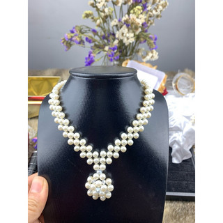 Các mẫu trang sức ngọc trai san hô tết Com bo bộ ngọc trai  tết ba hình bông hoa mai, giọt lệ dành cho nữ.