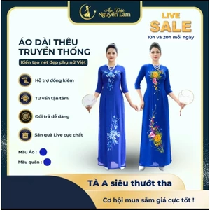 Áo Dài Truyền Thống, Thêu, Đính Kết Cao Cấp - BST Áo Dài Màu Coban Lụa Thêu [Co Giãn Nhẹ, Thấm Hút] Nữ