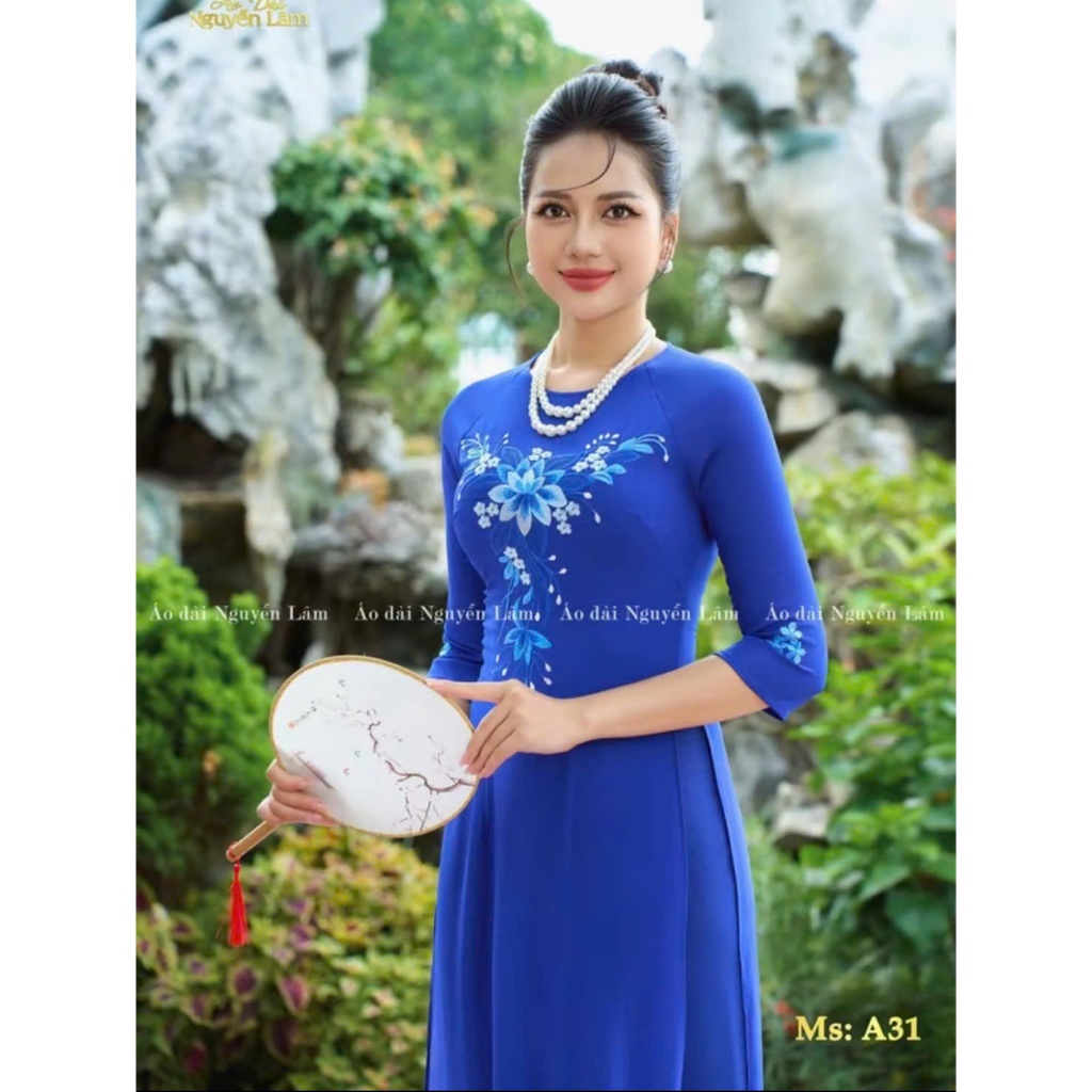 [GIẢM 40K] Áo Dài Truyền Thống, Thêu, Đính Kết Cao Cấp - BST Áo Dài Màu Coban Lụa Thêu [Co Giãn Nhẹ, Thấm Hút] Nữ