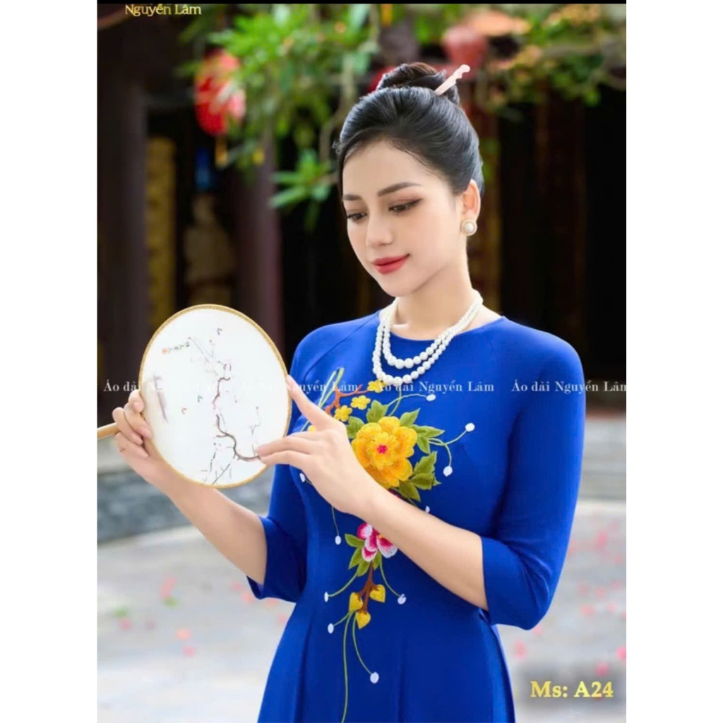 [GIẢM 40K] Áo Dài Truyền Thống, Thêu, Đính Kết Cao Cấp - BST Áo Dài Màu Coban Lụa Thêu [Co Giãn Nhẹ, Thấm Hút] Nữ