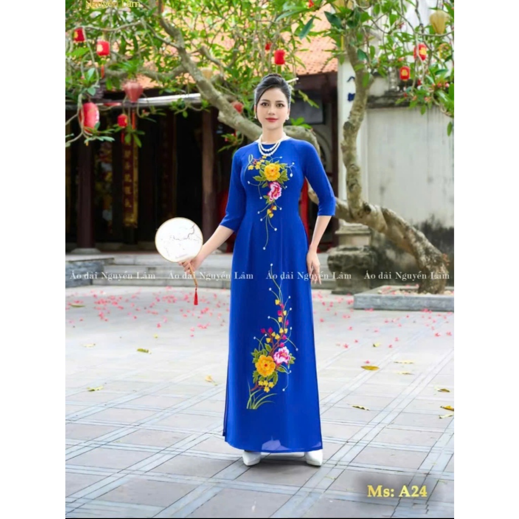 [GIẢM 40K] Áo Dài Truyền Thống, Thêu, Đính Kết Cao Cấp - BST Áo Dài Màu Coban Lụa Thêu [Co Giãn Nhẹ, Thấm Hút] Nữ