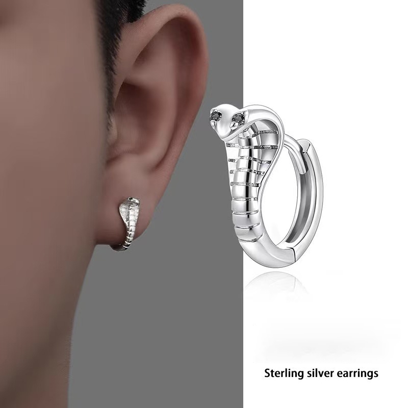 Khuyên tai tròn nam bạc 925 Snake 2 thiết kế hình rắn màu bạc, vàng cực chất (1 chiếc) KN142| GEMY SILVER