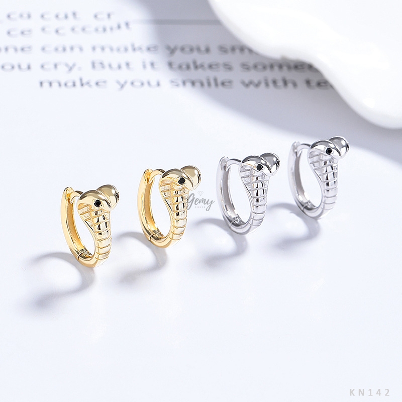 Khuyên tai tròn nam bạc 925 Snake 2 thiết kế hình rắn màu bạc, vàng cực chất (1 chiếc) KN142| GEMY SILVER