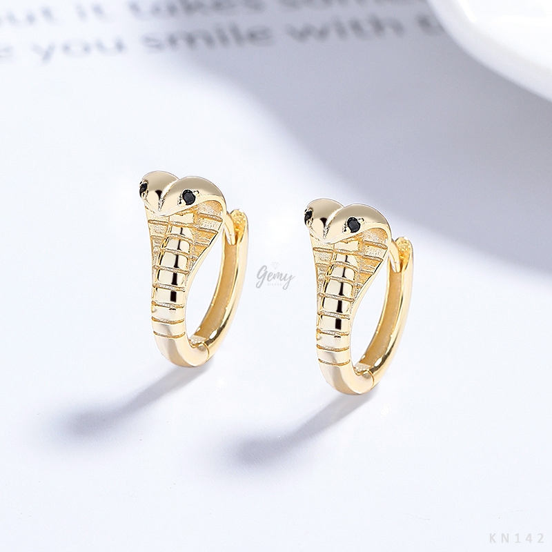 Khuyên tai tròn nam bạc 925 Snake 2 thiết kế hình rắn màu bạc, vàng cực chất (1 chiếc) KN142| GEMY SILVER