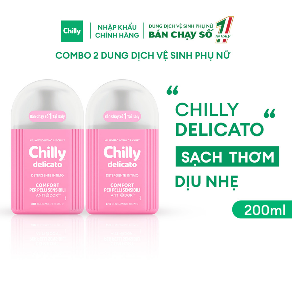 Ảnh Combo 2 Dung dịch vệ sinh phụ nữ Chilly Delicato chiết xuất lô hội dưỡng mềm mại, sạch dịu êm chai 200ml 2