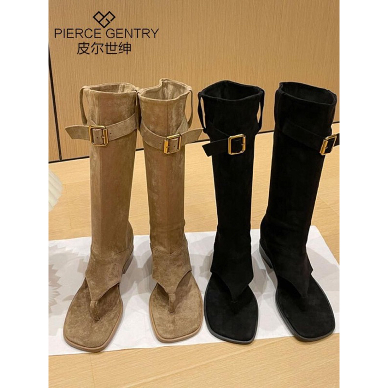 (Sẵn nâu 36,38 đen 37) Giày Sandal Xỏ Ngón Dáng Xương Cá Cổ Cao Chất Da Lộn Đi Được Hai Kiểu Thời Trang Ulzzang