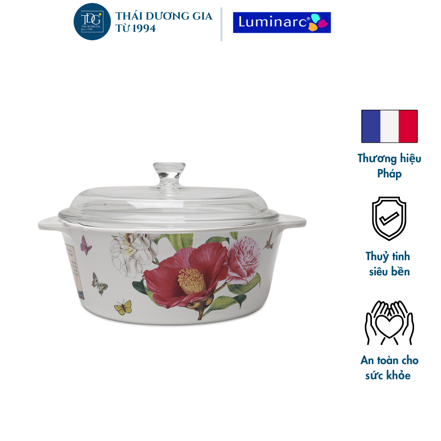 Nồi sứ thủy tinh hoa trà đỏ Luminarc 2 lít sản xuất tại Pháp