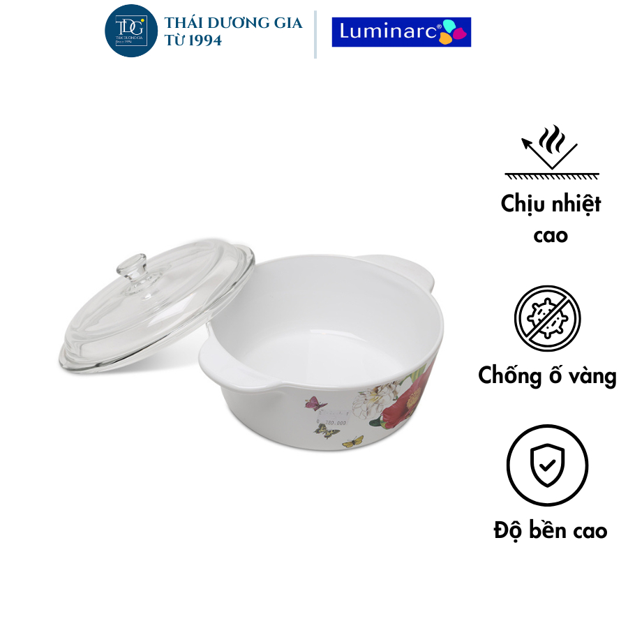Nồi sứ thủy tinh hoa trà đỏ Luminarc 2 lít sản xuất tại Pháp