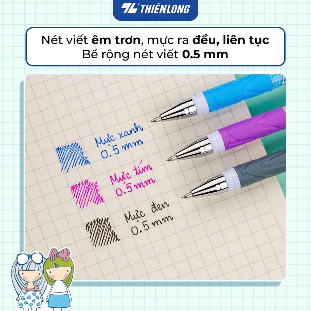 COMBO 10/20 Bút Gel Thiên Long TP-GEL01 ngòi 0.5mm mực nước đậm và tươi sáng, thân bút in họa tiết nhân vật hoạt hình