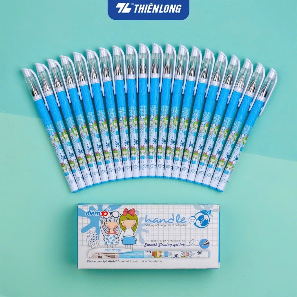 COMBO 10/20 Bút Gel Thiên Long TP-GEL01 ngòi 0.5mm mực nước đậm và tươi sáng, thân bút in họa tiết nhân vật hoạt hình