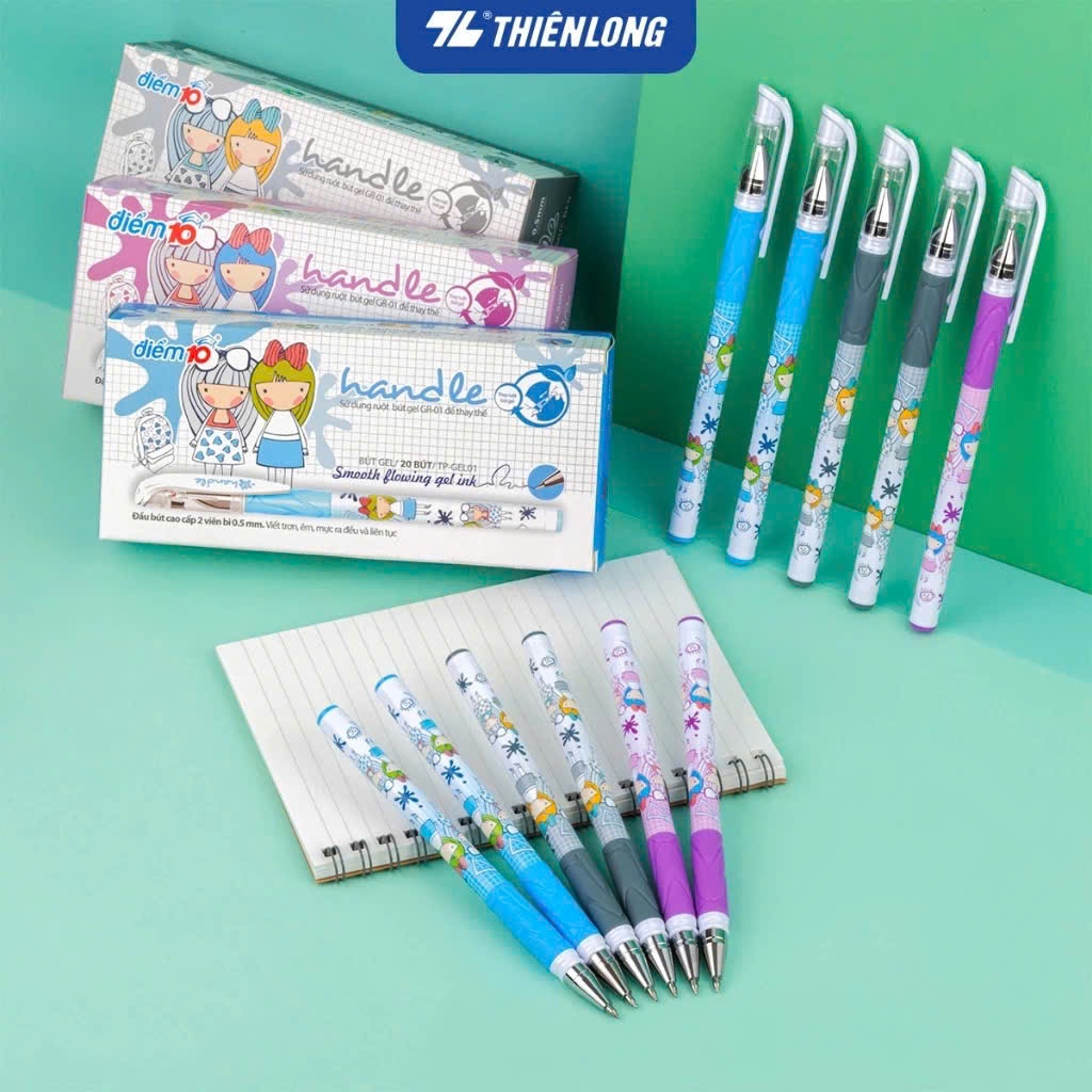 COMBO 10/20 Bút Gel Thiên Long TP-GEL01 ngòi 0.5mm mực nước đậm và tươi sáng, thân bút in họa tiết nhân vật hoạt hình