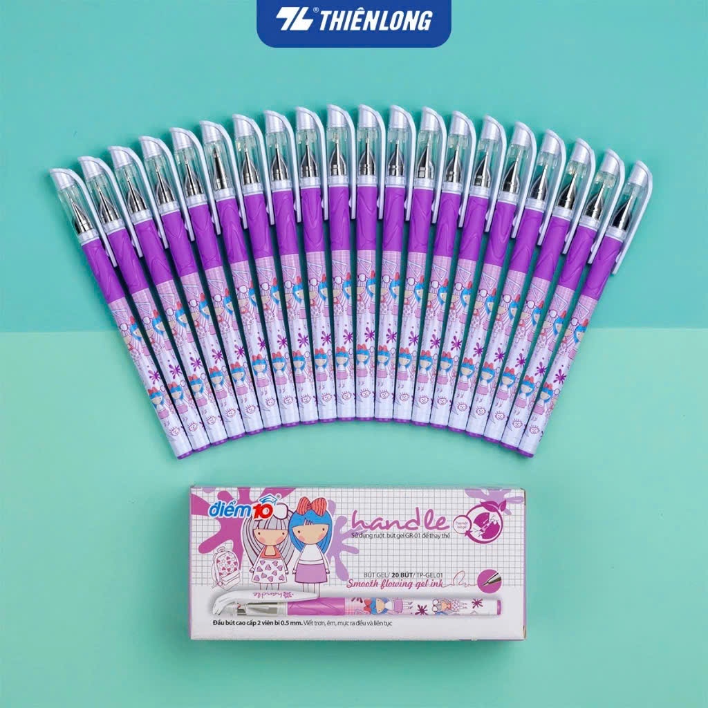 COMBO 10/20 Bút Gel Thiên Long TP-GEL01 ngòi 0.5mm mực nước đậm và tươi sáng, thân bút in họa tiết nhân vật hoạt hình