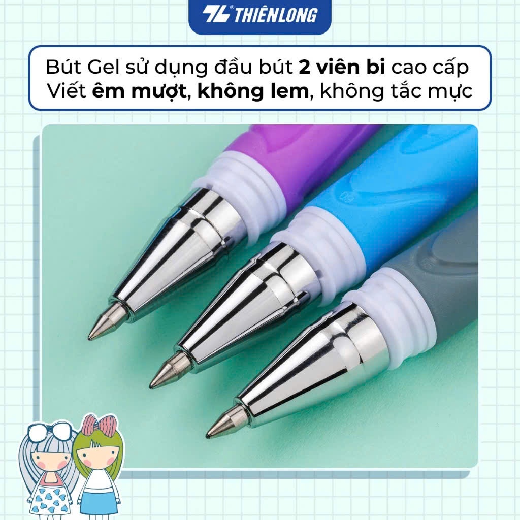 COMBO 10/20 Bút Gel Thiên Long TP-GEL01 ngòi 0.5mm mực nước đậm và tươi sáng, thân bút in họa tiết nhân vật hoạt hình