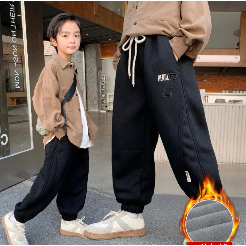 Quần nỉ trẻ em quần dài lót lông cho bé 30-55kg quần JOGGER LÓT LÔNG GÂN SỌC