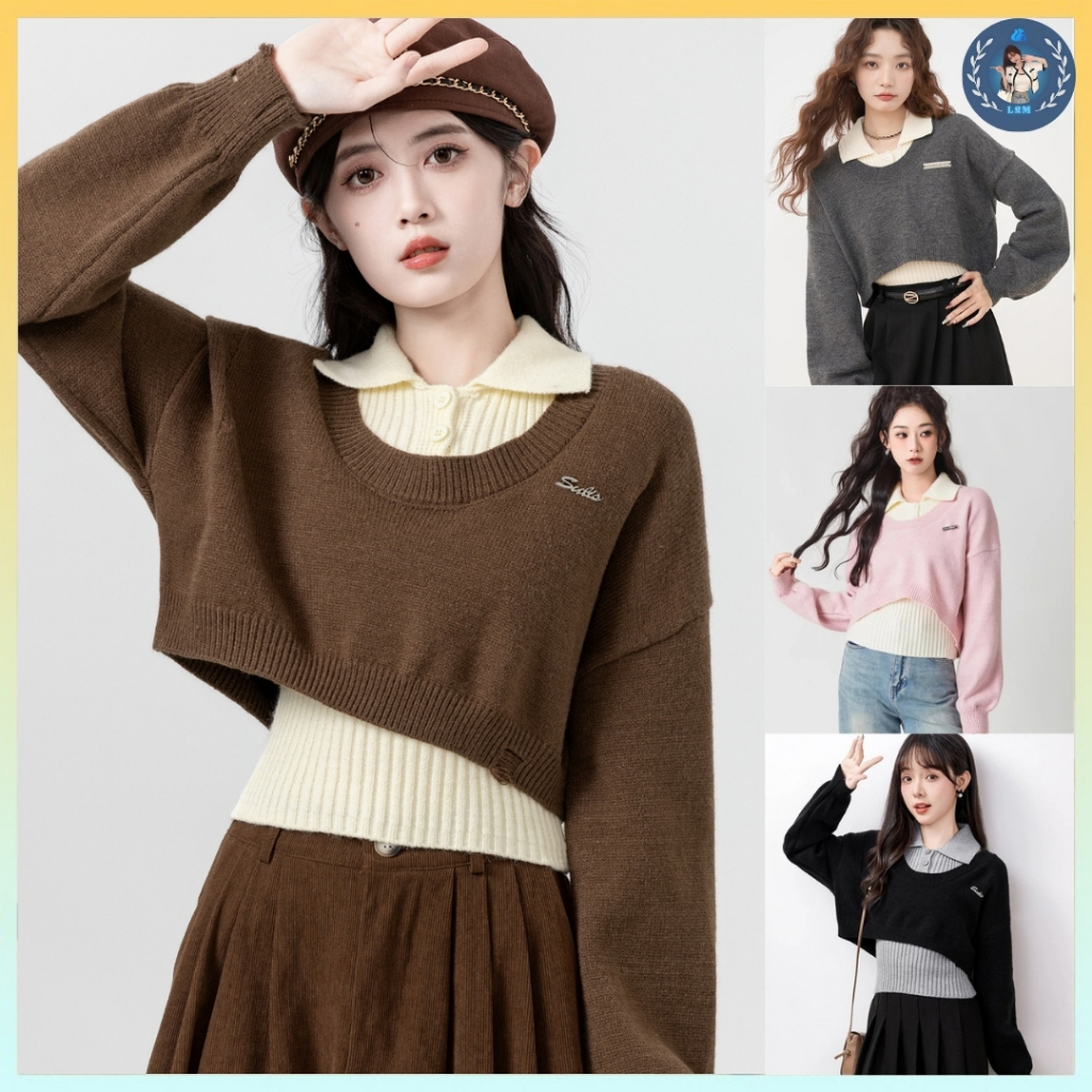 💥[A380] Set (2 MÓN) áo len dệt kim CROPTOP KÈM TAG và ÁO 3 LỖ có cổ tay ...