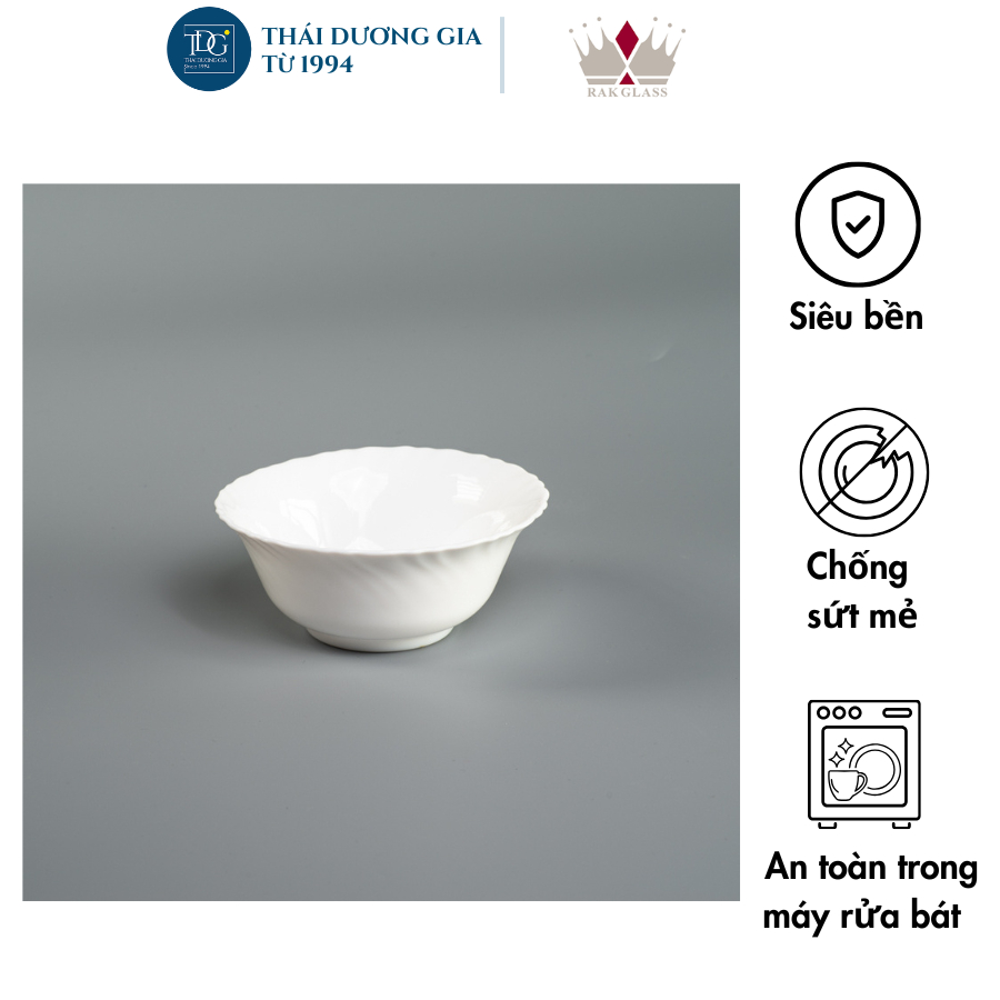 Bát ăn cơm trắng 12,5cm Sứ thủy tinh Rak Glass cao cấp UAE K3870 - Thái Dương Gia