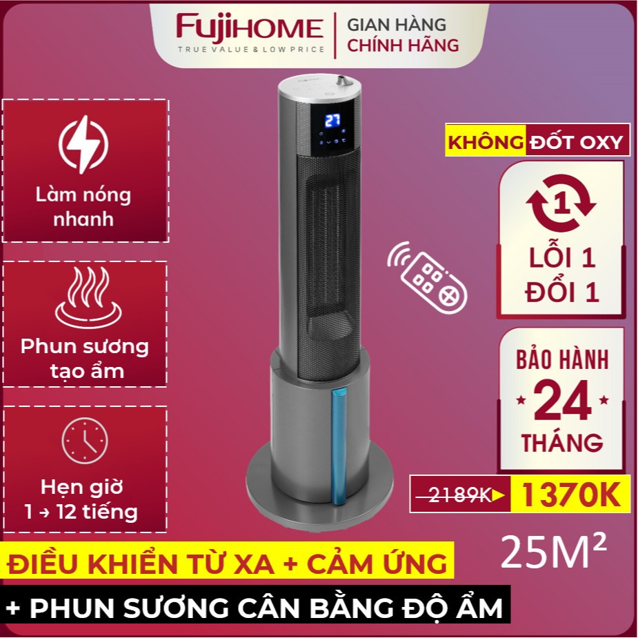 Máy sưởi gốm FH6000 tích hợp tạo ẩm FUJIHOME Nhập Khẩu điều khiển từ xa, quạt sưởi tiết kiệm điện heater