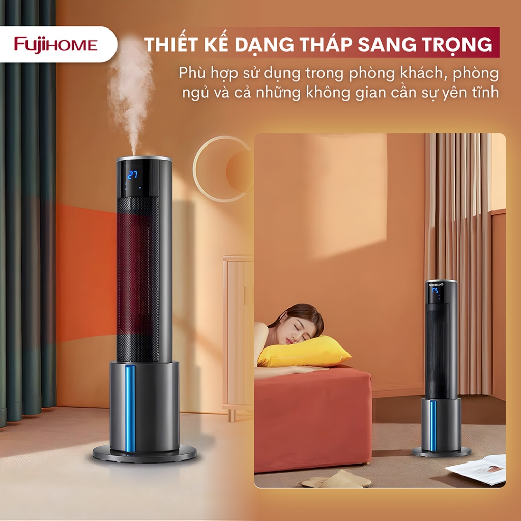 Máy sưởi gốm FH6000 tích hợp tạo ẩm FUJIHOME Nhập Khẩu điều khiển từ xa, quạt sưởi tiết kiệm điện heater