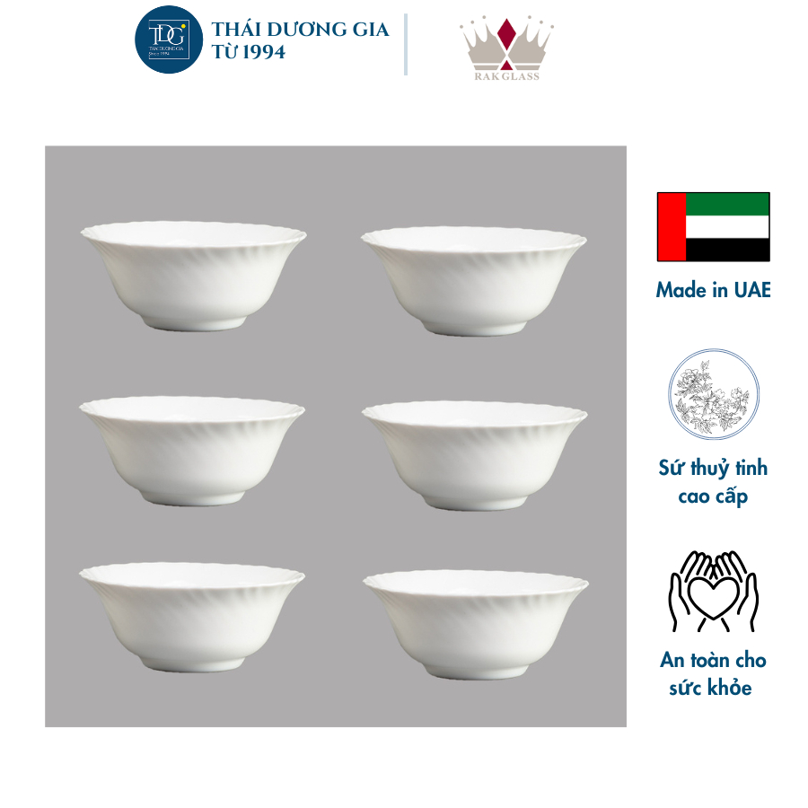 Bộ 6 bát ăn cơm trắng 12,5cm sứ thủy tinh Rak Glass – K3870
