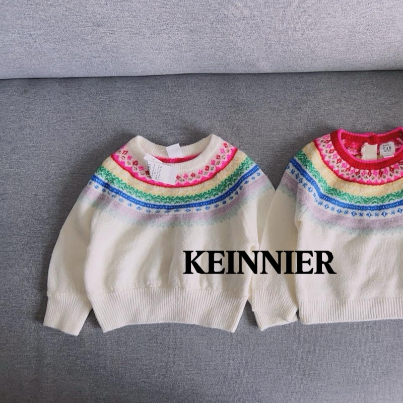 Áo len bé gái C6679 G.AP họa tiết thổ cẩm mix màu và kẻ đỏ siêu xinh, size 3M-18M (dư xịn)