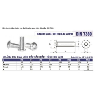 50 cái M3, M4 ,M5  bulong lục giác chìm đầu cầu inox201 M3-M5