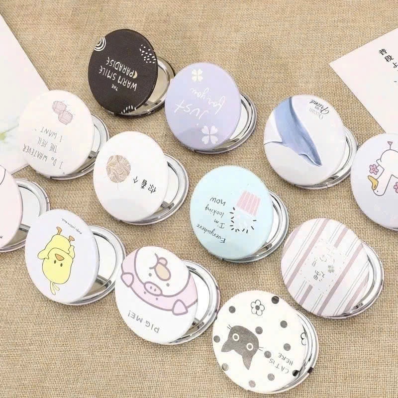 Gương Mini 2 Mặt, Gương Mini Cầm Tay Gương Trang Điểm Gấp Gọn Để Bàn Bỏ Túi Nhỏ Cute