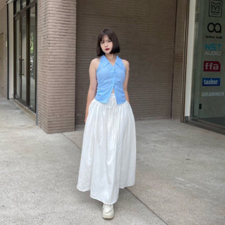 Chân váy chữ A dài trắng bản eo cao cột dây 2 lớp linen Lolalalo váy tiểu thư maxi xờe