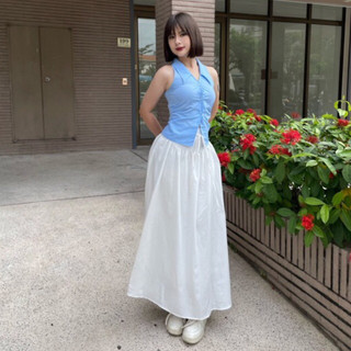 Chân váy chữ A dài trắng bản eo cao cột dây 2 lớp linen Lolalalo váy tiểu thư maxi xờe