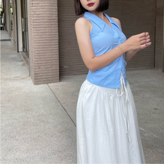 Chân váy chữ A dài trắng bản eo cao cột dây 2 lớp linen Lolalalo váy tiểu thư maxi xờe