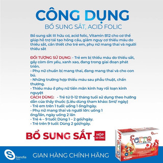 Siro sắt Ferro bổ máu, cải thiện tình trạng thiếu máu - Hộp 20 ống cho trẻ và phụ nữ mang thai Sanofia