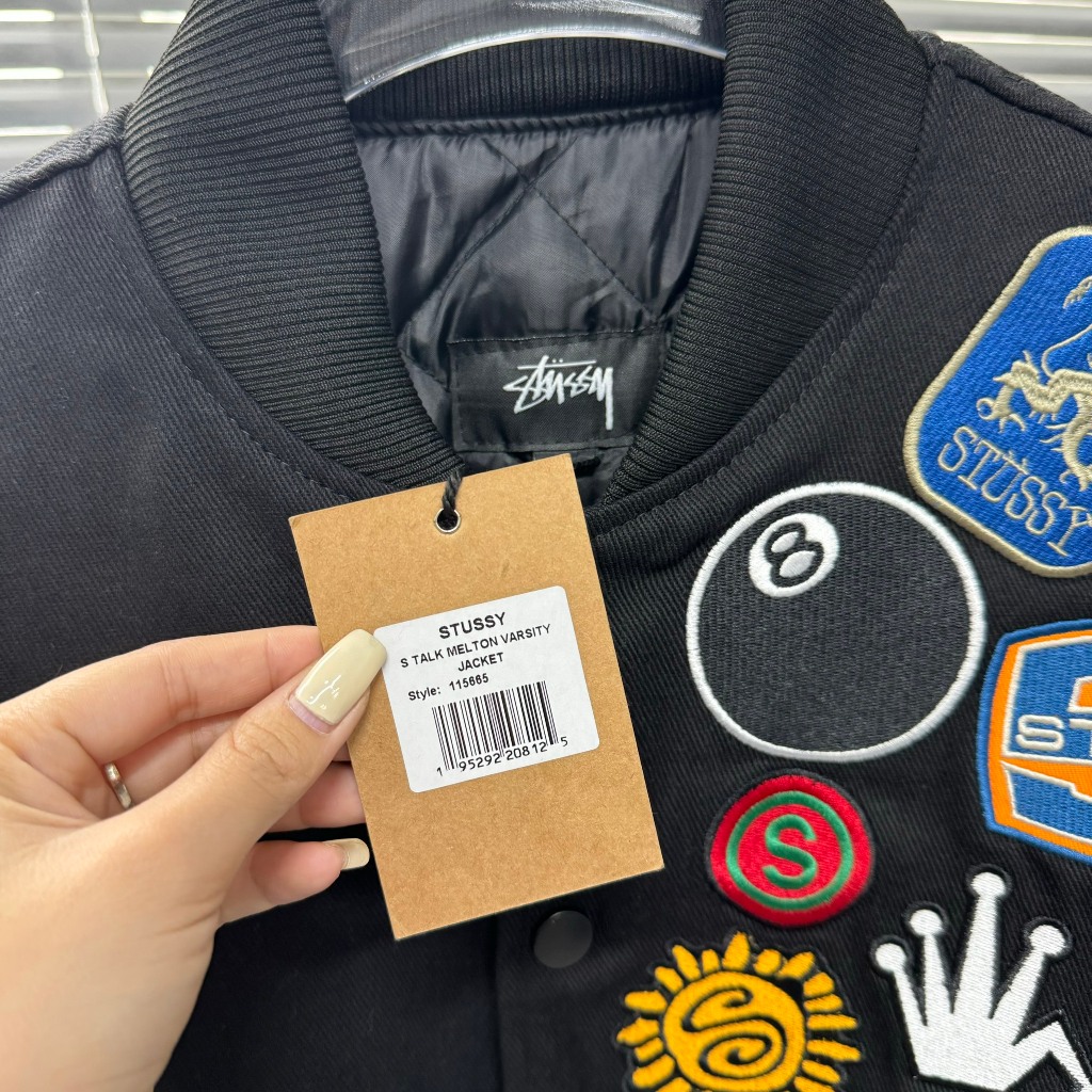 Áo varsity jacket STUSSY Stalk Melton chất liệu vải kaki lót bông 