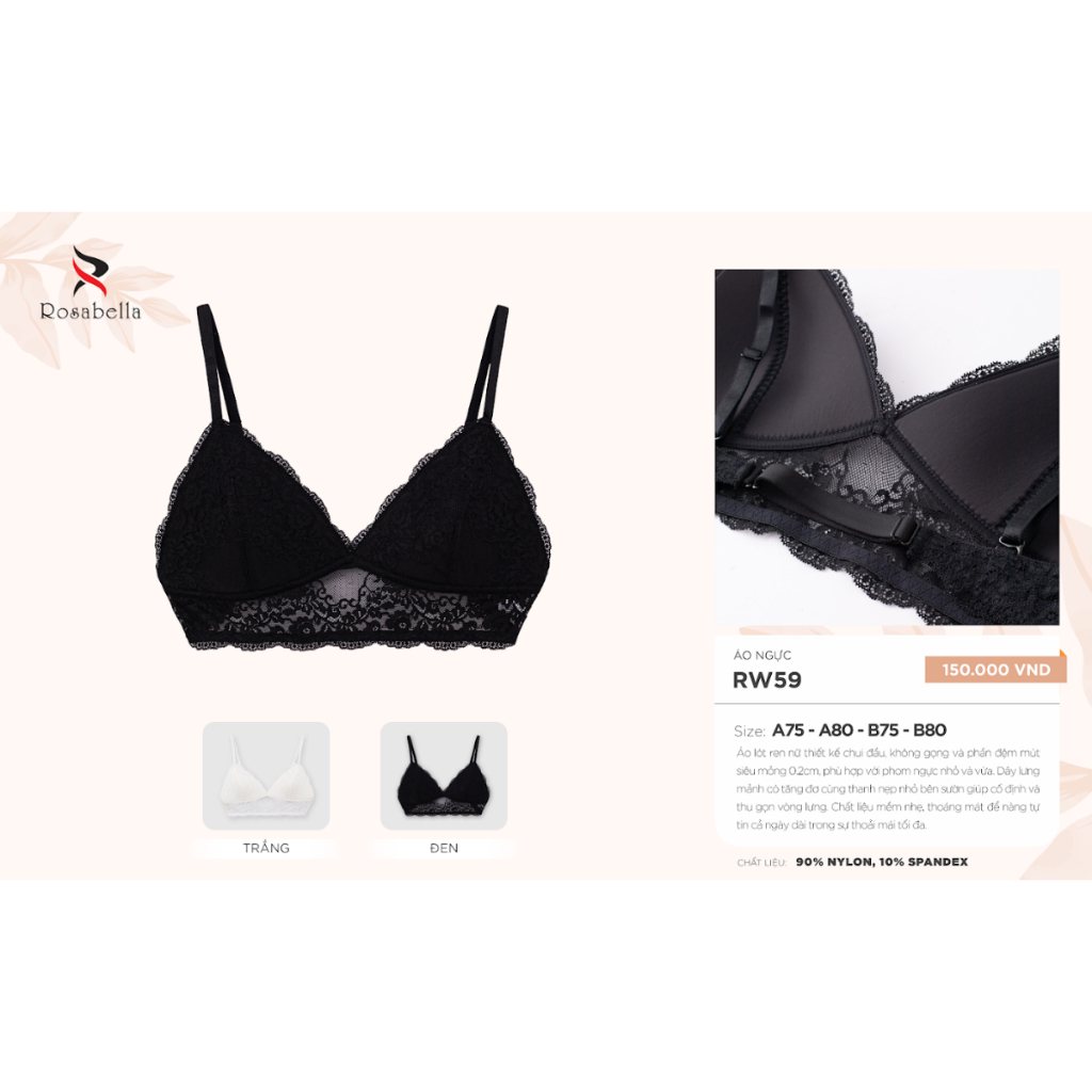 Ảnh Áo lót ren nữ ROSABELLA thiết kế chui đầu, không gọng và phần đệm mút siêu mỏng 0.2cm RW59 1