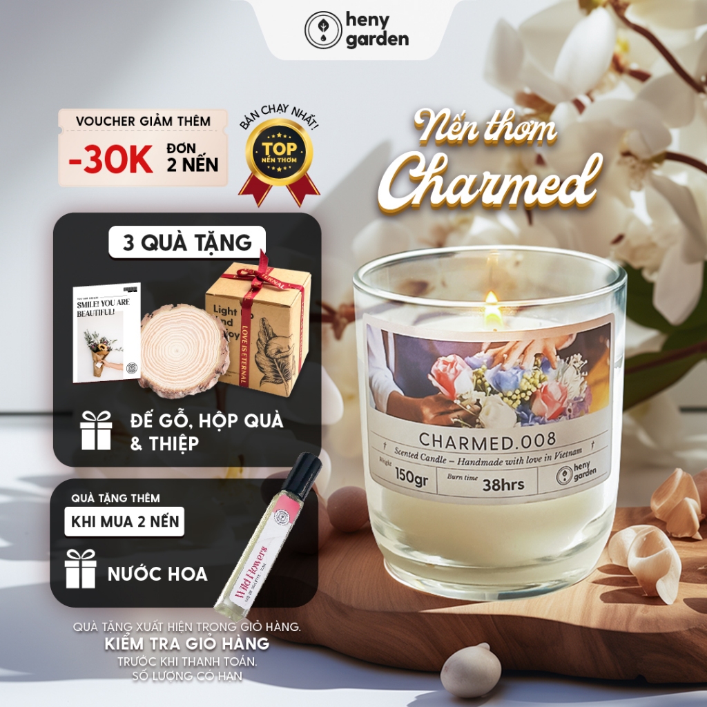 Nến Thơm Dễ Ngủ Quà Tặng 20/10 Hương Charmed, Làm Quà Tặng, Decor Thơm Phòng Ngủ BST Chill Relax HENY GARDEN