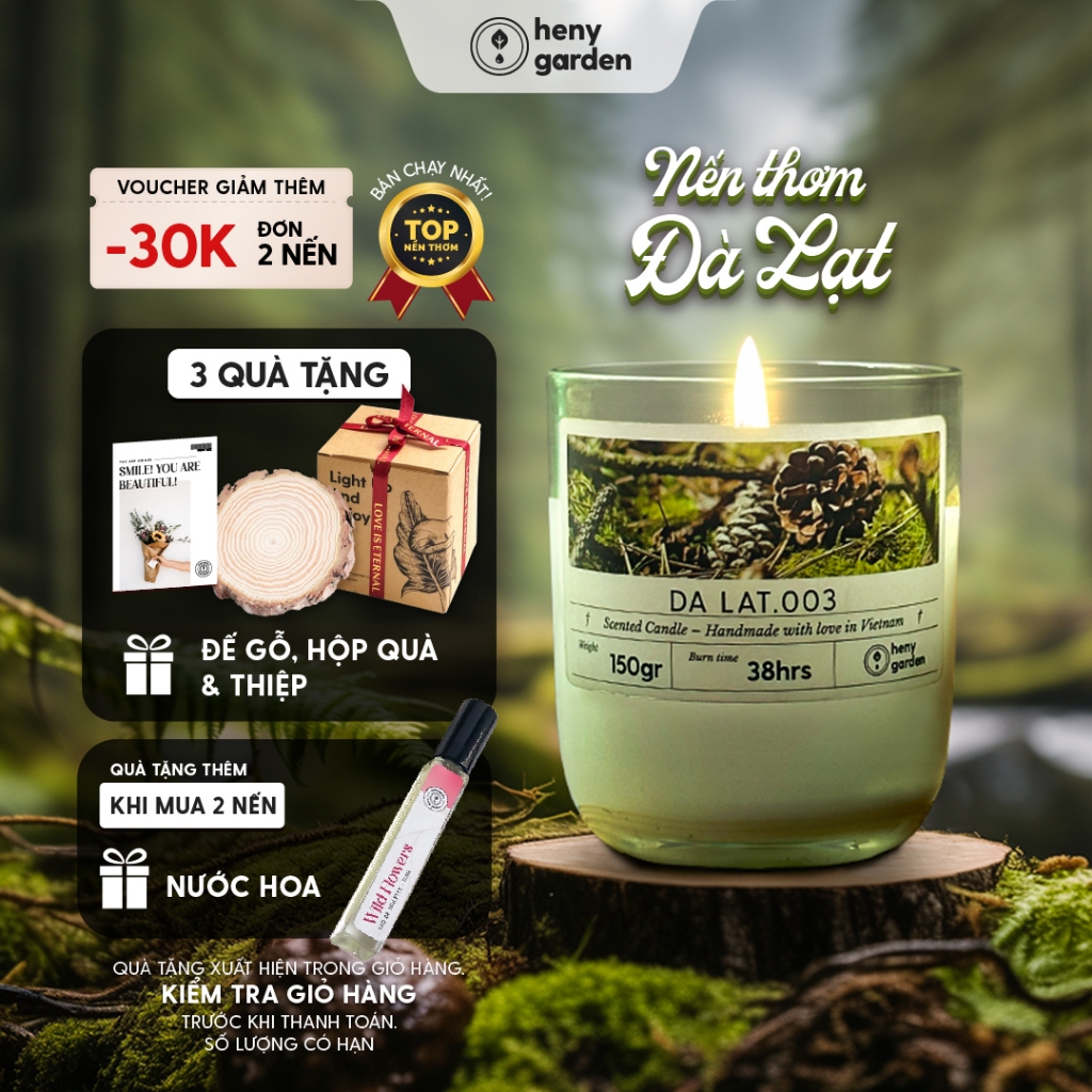 Nến Thơm Dễ Ngủ Quà Tặng 20/10 Hương Đà Lạt Chill, Làm Quà Tặng, Decor Thơm Phòng Ngủ BST Chill Relax HENY GARDEN