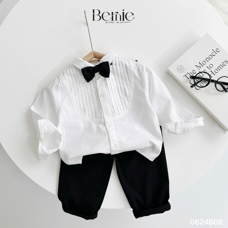 Set gile công tử dài tay kèm nơ 4 chi tiết Bernie cho bé trai, chất liệu cao cấp lên Form cực đẹp