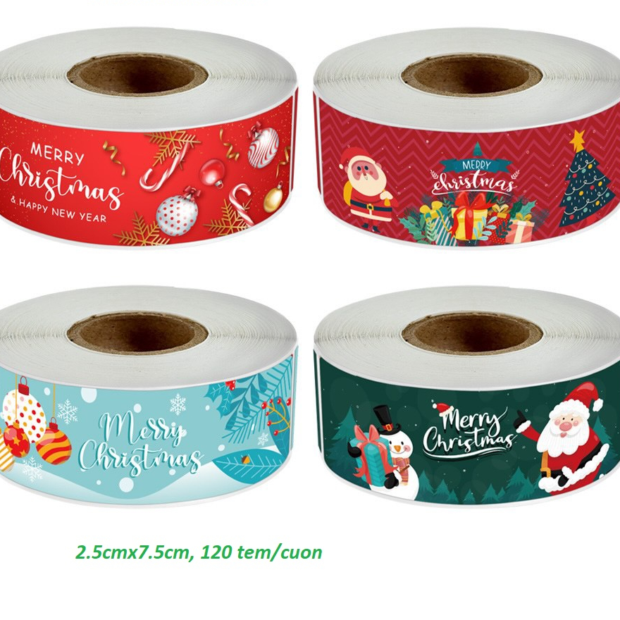 TEM_Tem dán NOEL, Thank you _2.5X7.5cm, cuộn=120 tem_STICKER NIÊM PHONG ...