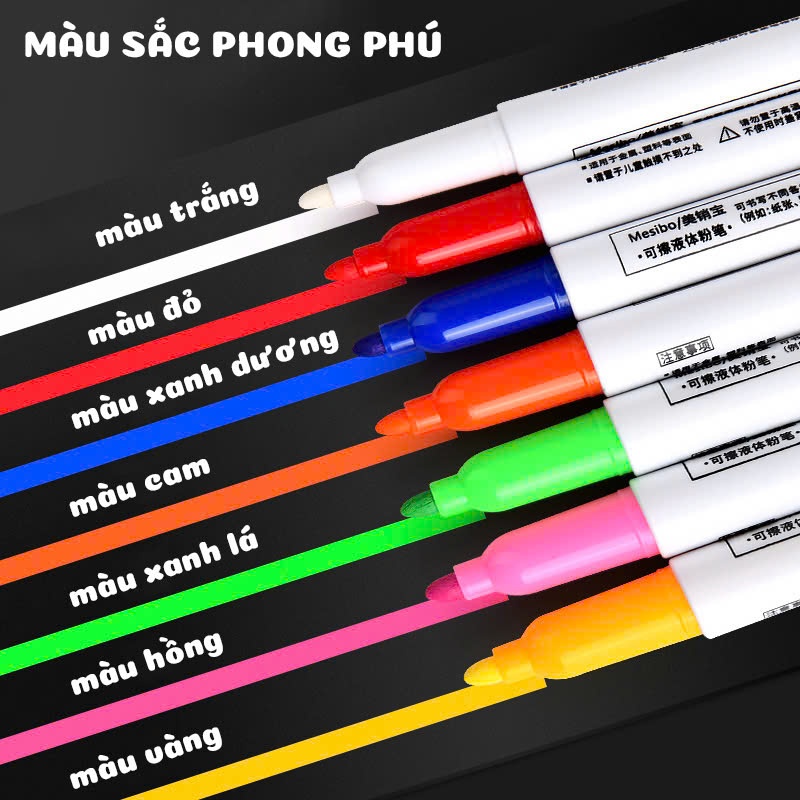Set 7 Bút Huỳnh Quang Viết Menu Quảng Cáo Màu Sắc Tươi Sáng Dễ Dàng Tẩy Xóa