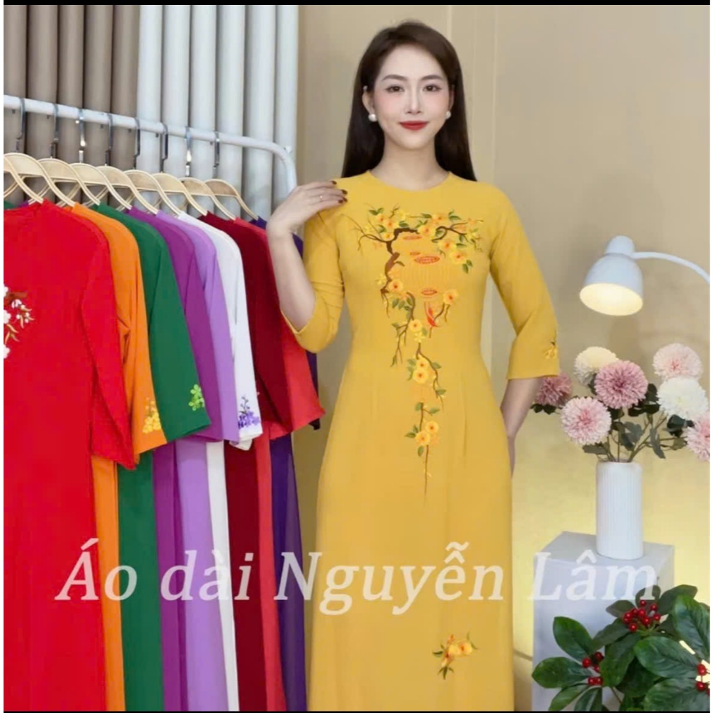 [GIẢM 40K] BST Áo Dài Vàng Lụa Thêu Cao Cấp [ Co Giãn Nhẹ, Thấm Hút] - Áo Dài Cho Mẹ Và Áo Dài Cho Mẹ Sui