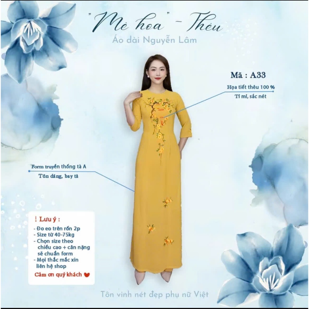 [GIẢM 40K] BST Áo Dài Vàng Lụa Thêu Cao Cấp [ Co Giãn Nhẹ, Thấm Hút] - Áo Dài Cho Mẹ Và Áo Dài Cho Mẹ Sui
