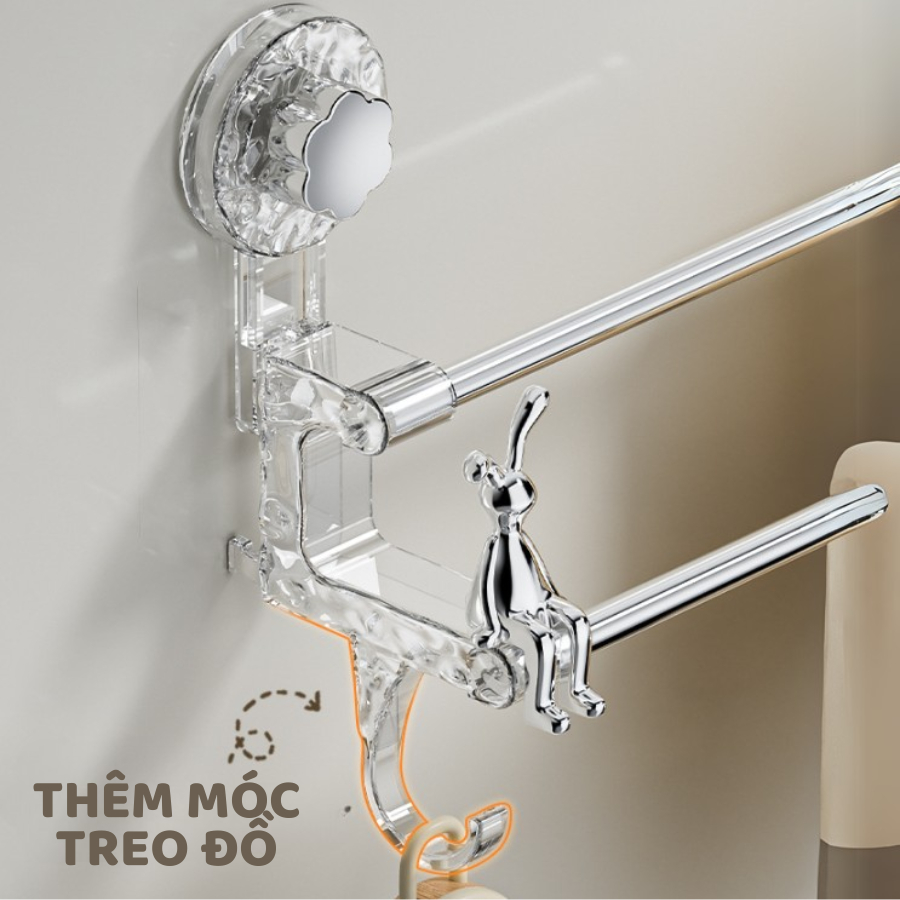 Giá Treo Khăn Nhà Tắm 2 Tầng Chỉnh Thu Gọn Ngắn Dài Cốc Hút, Kệ Treo Dép Thông Minh