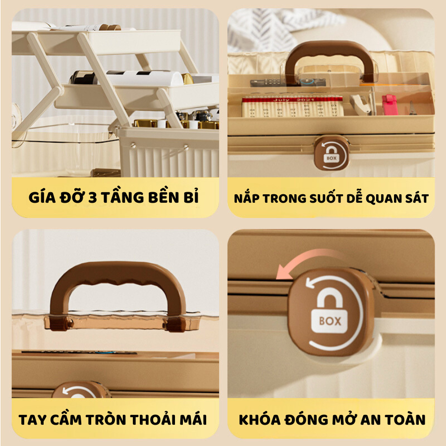 Hộp Đựng Thuốc 3 Ngăn Lớn ENODA HOME, Hộp Đựng Thuốc Cá Nhân, Đồ Y Tế Gia Đình Nắp Trong Suốt Q080