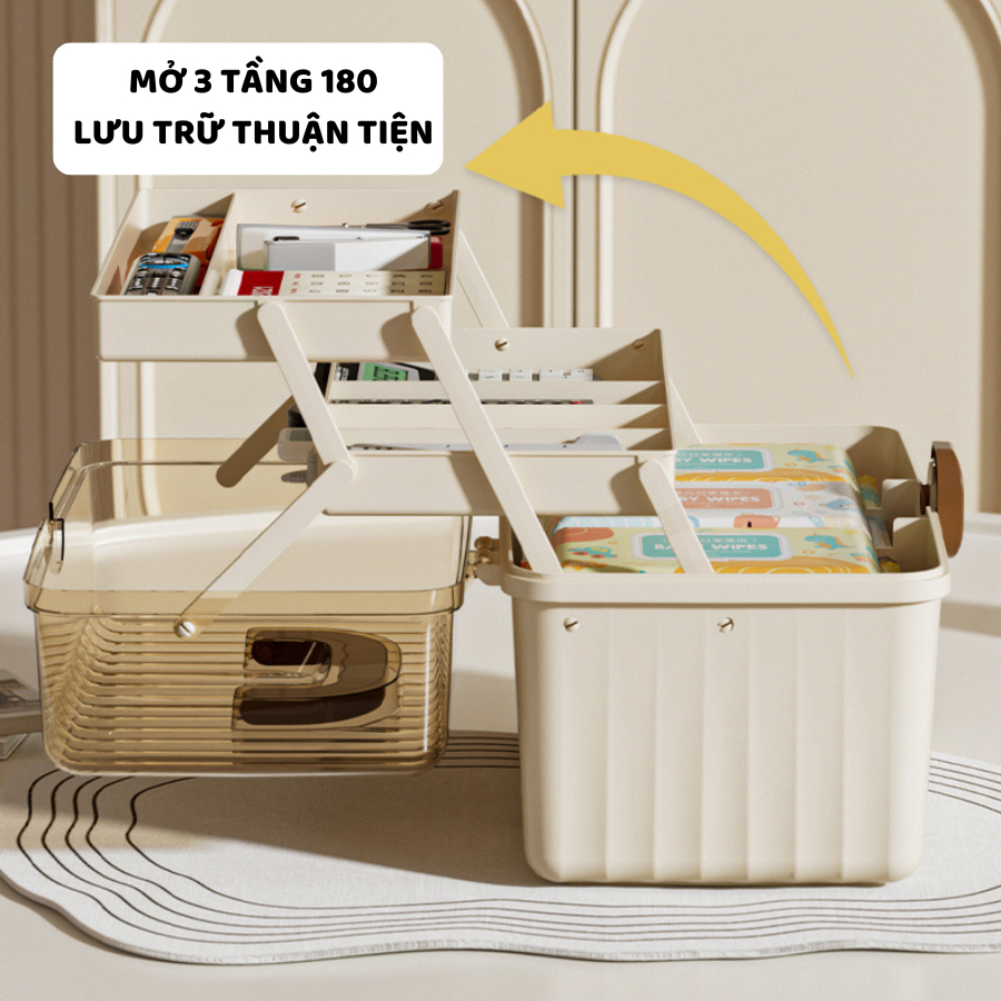 Hộp Đựng Thuốc 3 Ngăn Lớn ENODA HOME, Hộp Đựng Thuốc Cá Nhân, Đồ Y Tế Gia Đình Nắp Trong Suốt Q080
