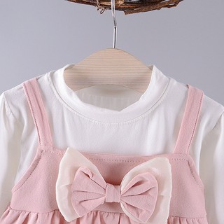 Váy bé gái dài tay màu đỏ phối nơ vải thun cotton phong cách Hàn D1050