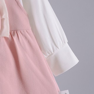 Váy bé gái dài tay màu đỏ phối nơ vải thun cotton phong cách Hàn D1050