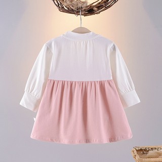 Váy bé gái dài tay màu đỏ phối nơ vải thun cotton phong cách Hàn D1050