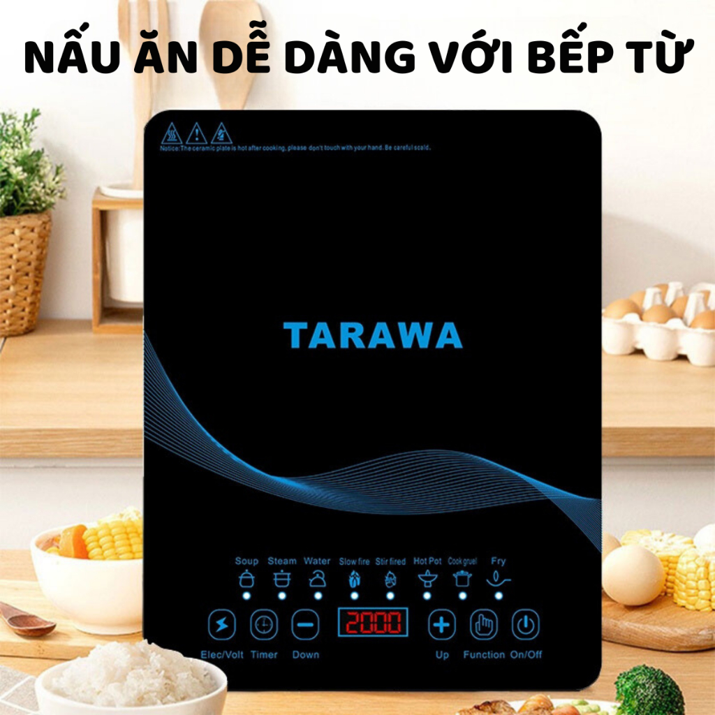 Bếp từ Tarawa công suất lớn 2200W mặt kính chịu lực chịu nhiệt cực bền, vệ sinh dễ dàng-Bảo hành 12T