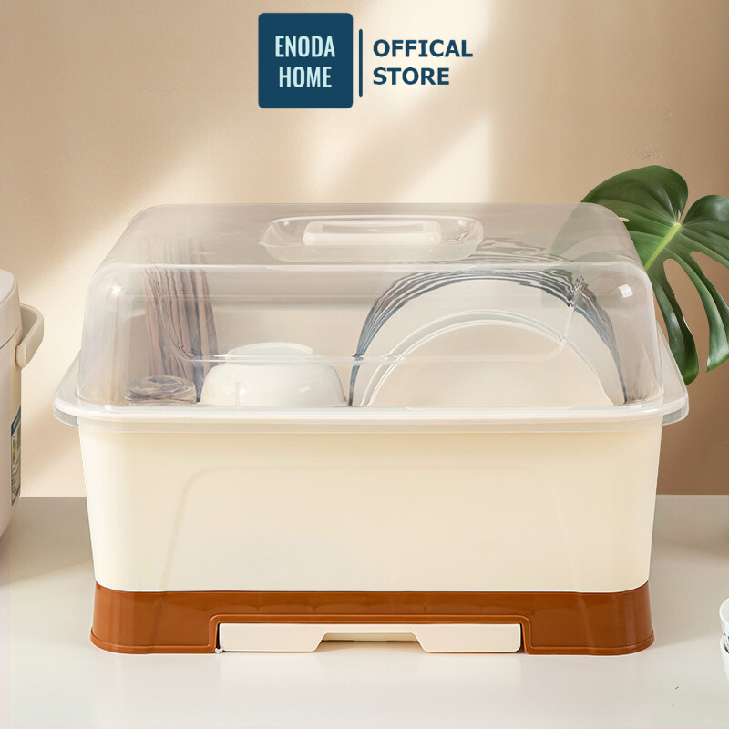 Giá Kệ Úp Bát Đĩa Để Bàn ENODA HOME, Hộp Đựng Chén Bát Có Nắp Đậy, Khay Thoát Nước Chống Ẩm Mốc GB030