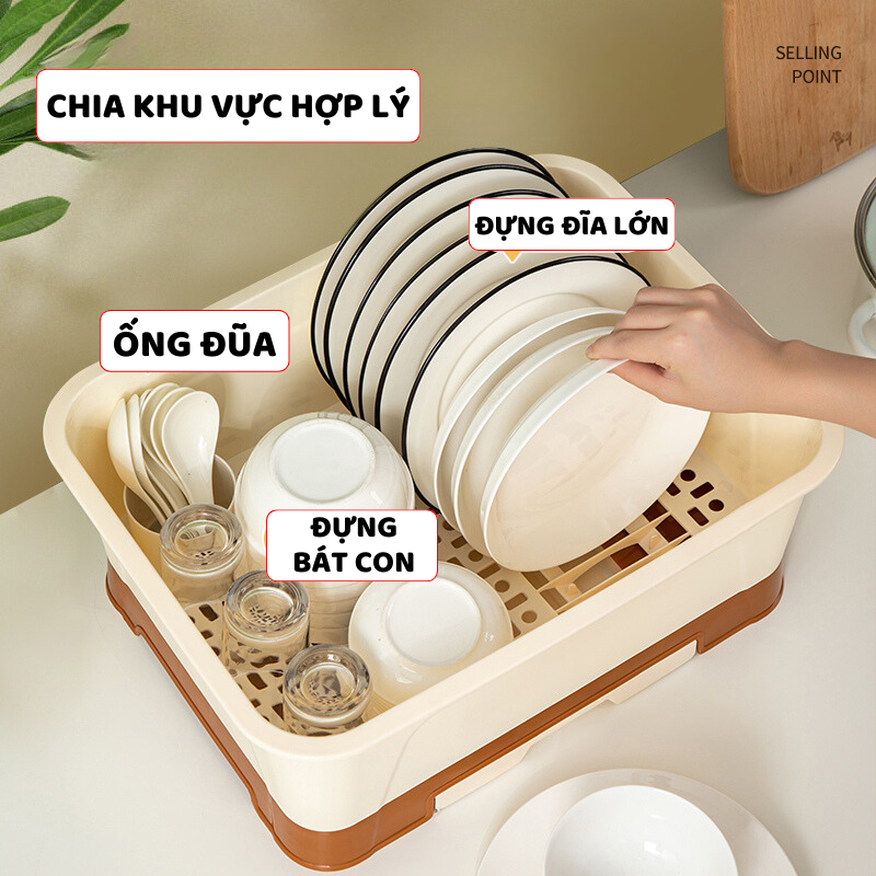 Giá Kệ Úp Bát Đĩa Để Bàn ENODA HOME, Hộp Đựng Chén Bát Có Nắp Đậy, Khay Thoát Nước Chống Ẩm Mốc GB030