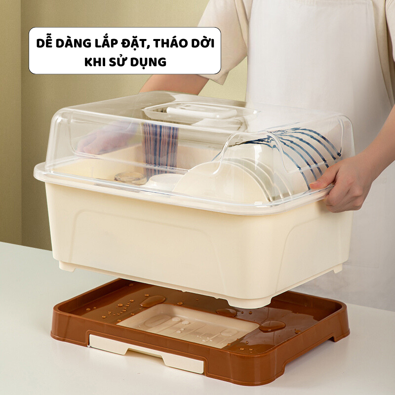 Giá Kệ Úp Bát Đĩa Để Bàn ENODA HOME, Hộp Đựng Chén Bát Có Nắp Đậy, Khay Thoát Nước Chống Ẩm Mốc GB030