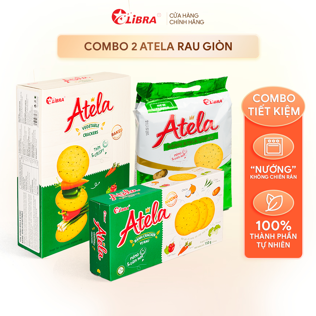 COMBO 2 Cracker Atela Rau giòn, Đồ ăn vặt mặn ngọt giòn dinh dưỡng ...